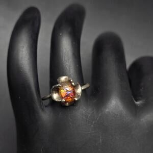 Sterling Silver Dragon's Breath Fire Opal Ring 925 Size 7.25
